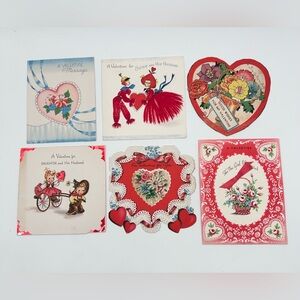 Vintage Victorian Valentines Day Cards Lot Antique 6 pc Used